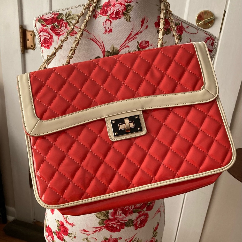 Urban Expressions orange patent finish quilted handbag